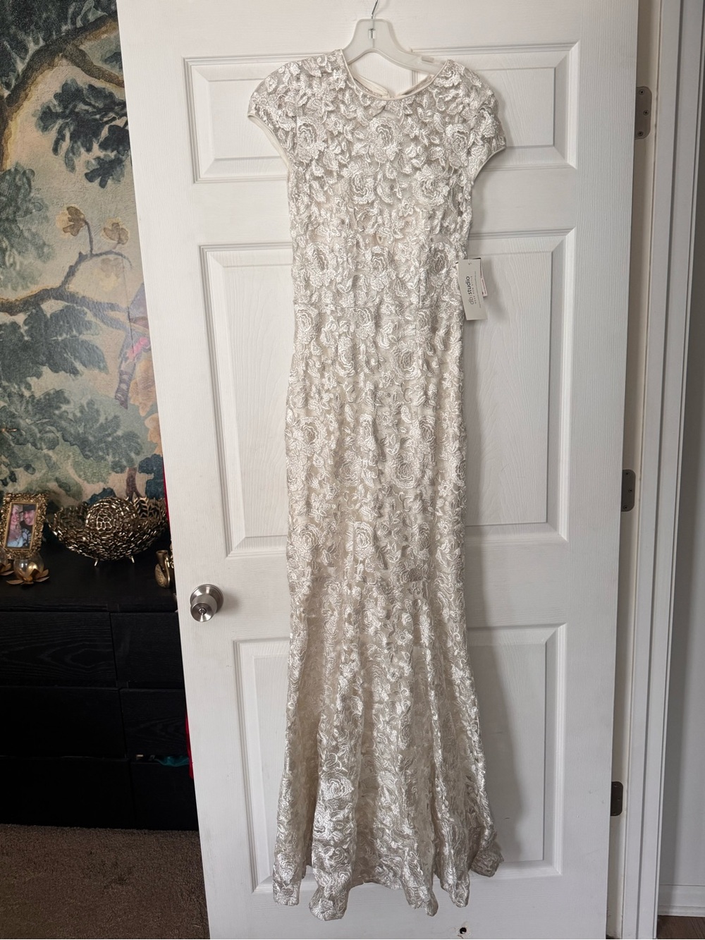 David's Bridal Ivory Lace Cap-Sleeve Wedding Dress